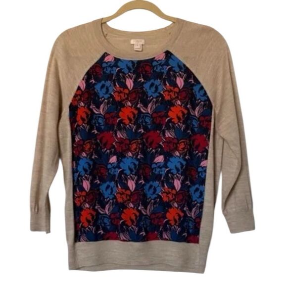 J.Crew Floral Patterned Sweater with Beige Sleeves extra small - Picture 1 of 7